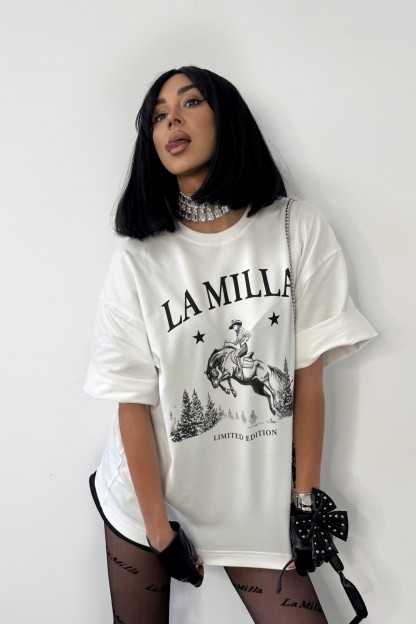 T-SHIRT LA MILLA COWBOY BIAŁY